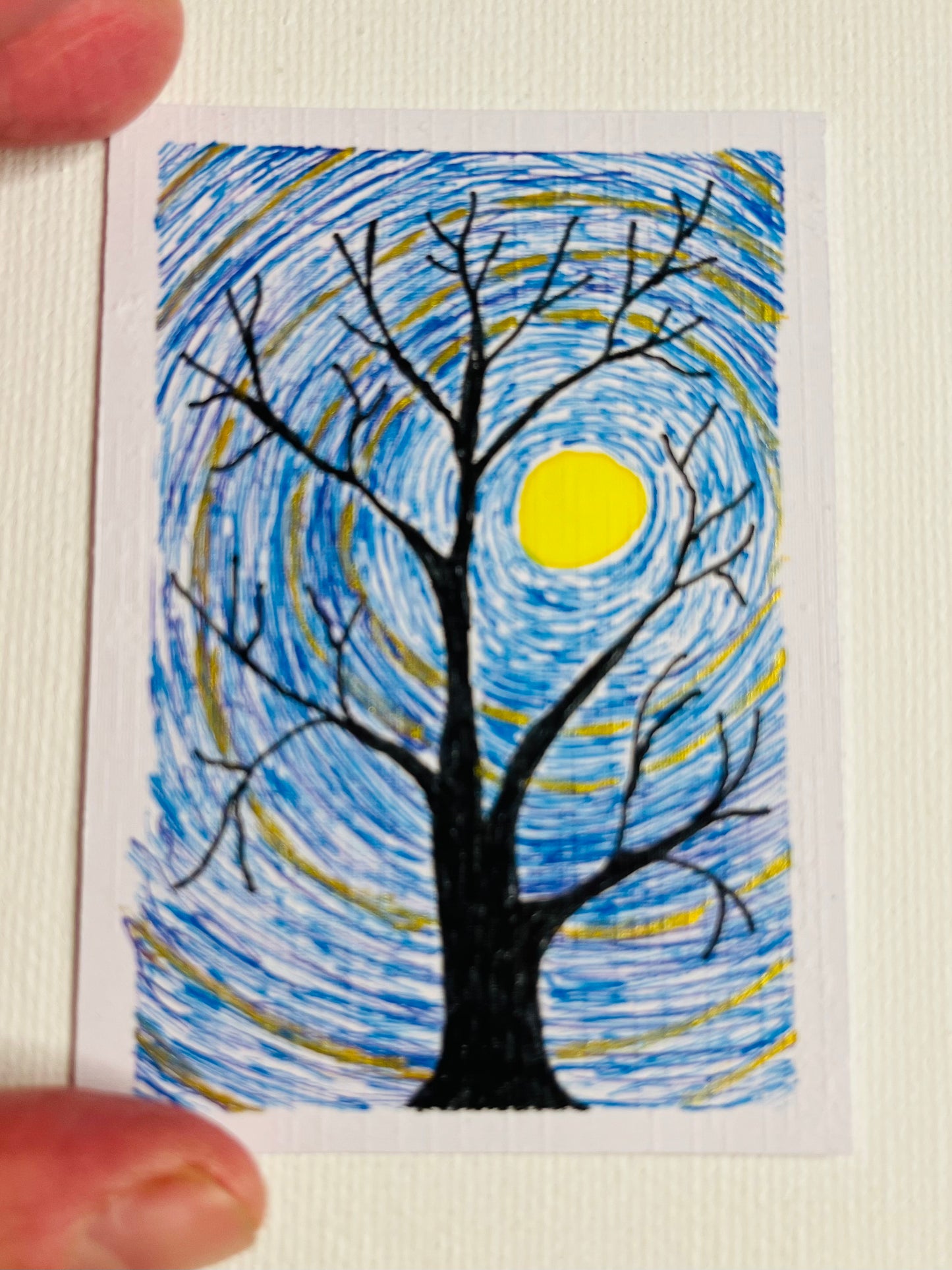 ACEO - Spooky Tree With Golden Moonlight 4
