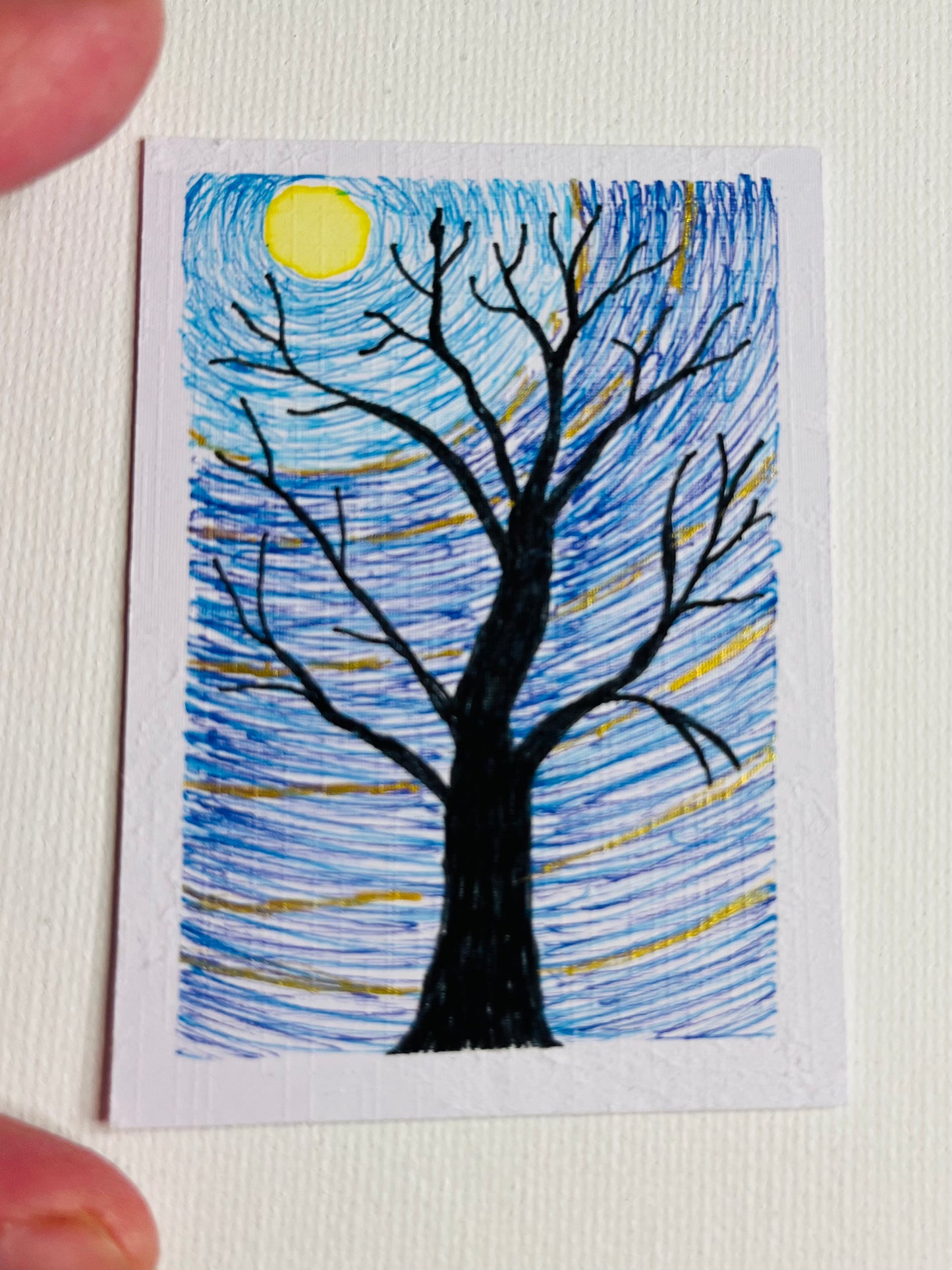 ACEO - Spooky Tree Under Golden Moonlight 6