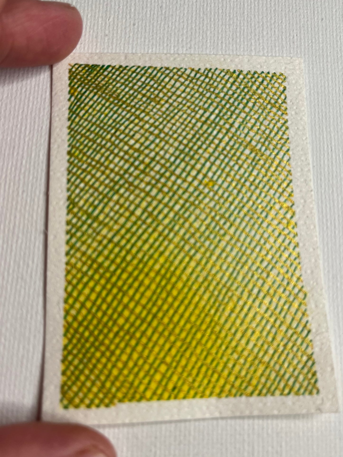 ACEO - Yellow and Green and Gold on White Acrylic 1