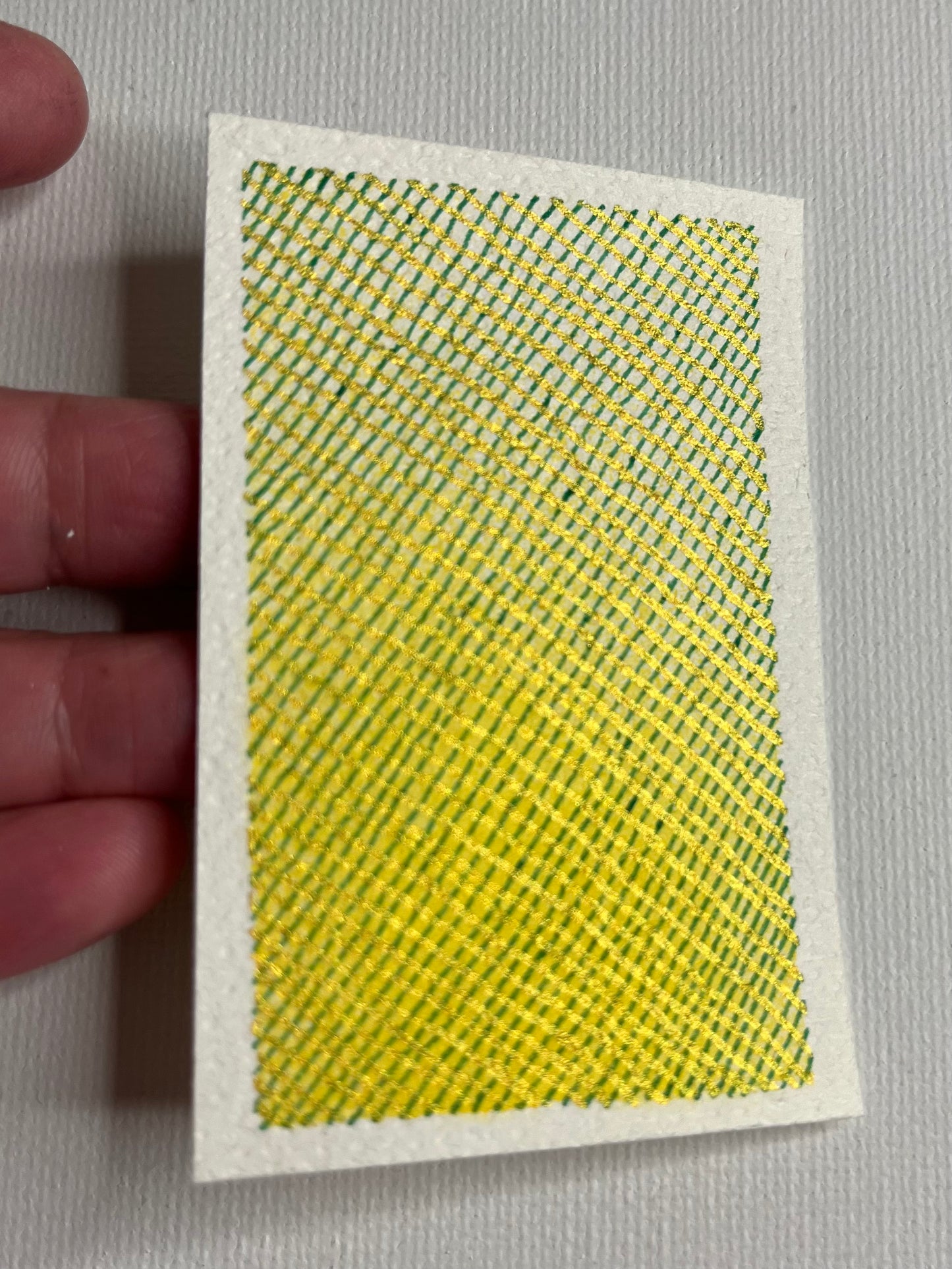 ACEO - White Acrylic Background With A Splash of Yellow Topped with Green and Gold 2