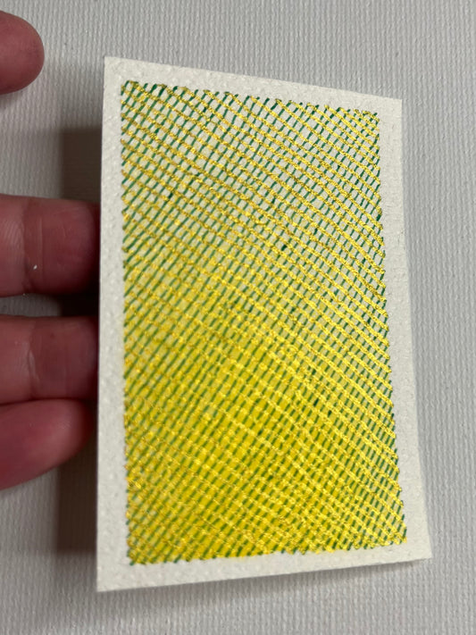 ACEO - White Acrylic Background With A Splash of Yellow Topped with Green and Gold 2