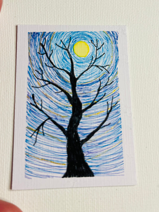 ACEO - Spooky Trees With Golden Moonshine 1