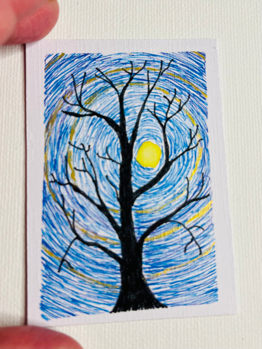 ACEO - Spooky Trees With Golden Moonshine 2