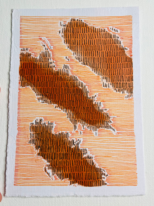 "Kartografi" - Abstract Line Art in Ink - Rust and Orange